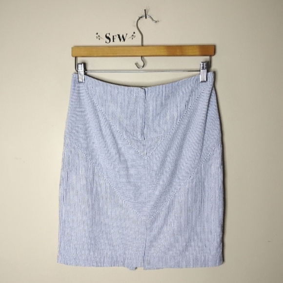 J.McLaughlin Seersucker Pencil Skirt Sz 4 Chevron Front Cotton Preppy Nautical - Picture 4 of 11